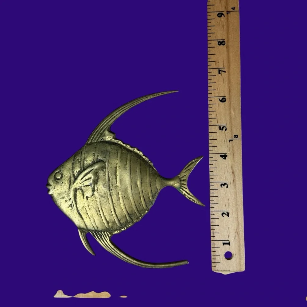 Vintage Brass Angelfish Wall Decor Set 6 Hollywood Regency MCM Fish Wall Art